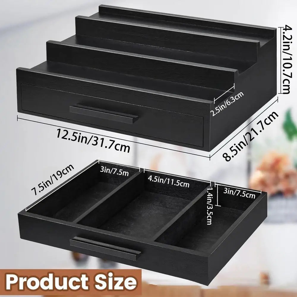 3-Tier Bamboo Perfume Organizer Rack with Drawer | Dresser Perfume Organizer Rack QXL Black