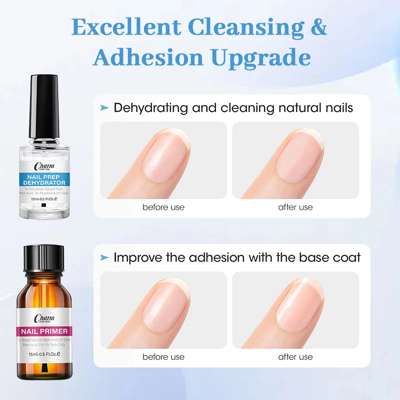 VERONNI Nail Dehydrator & Acid-Free Primer Set | 2×15ml Nail Prep Set QXL
