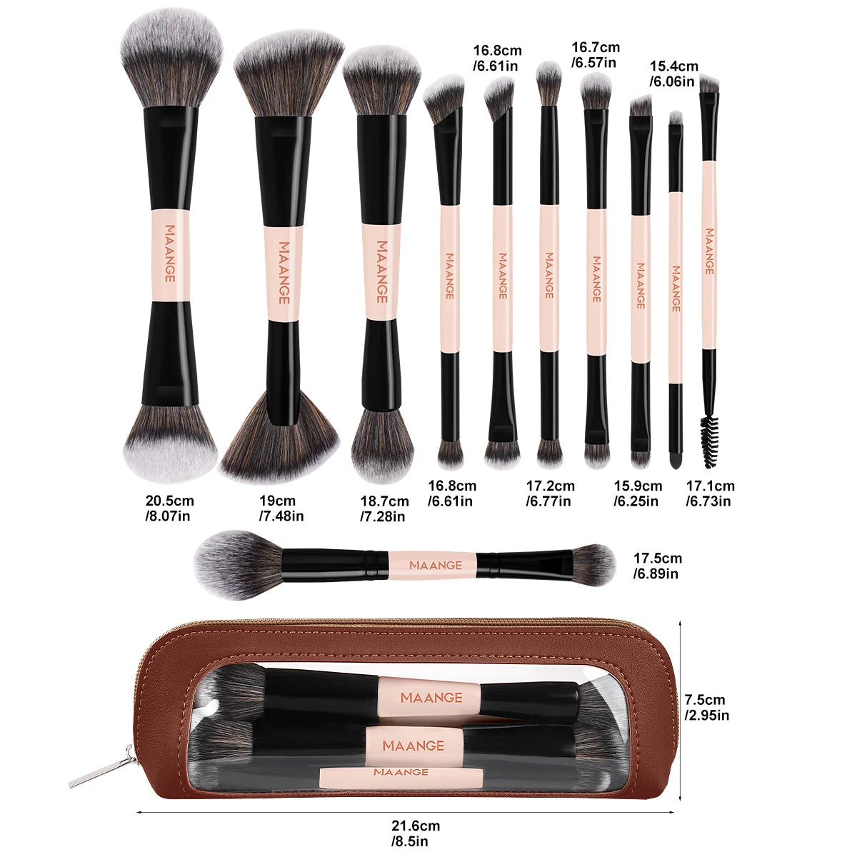 MAANGE 11-Pc Synthetic Makeup Brush Set with Storage Bag Makeup Brush Set QXL