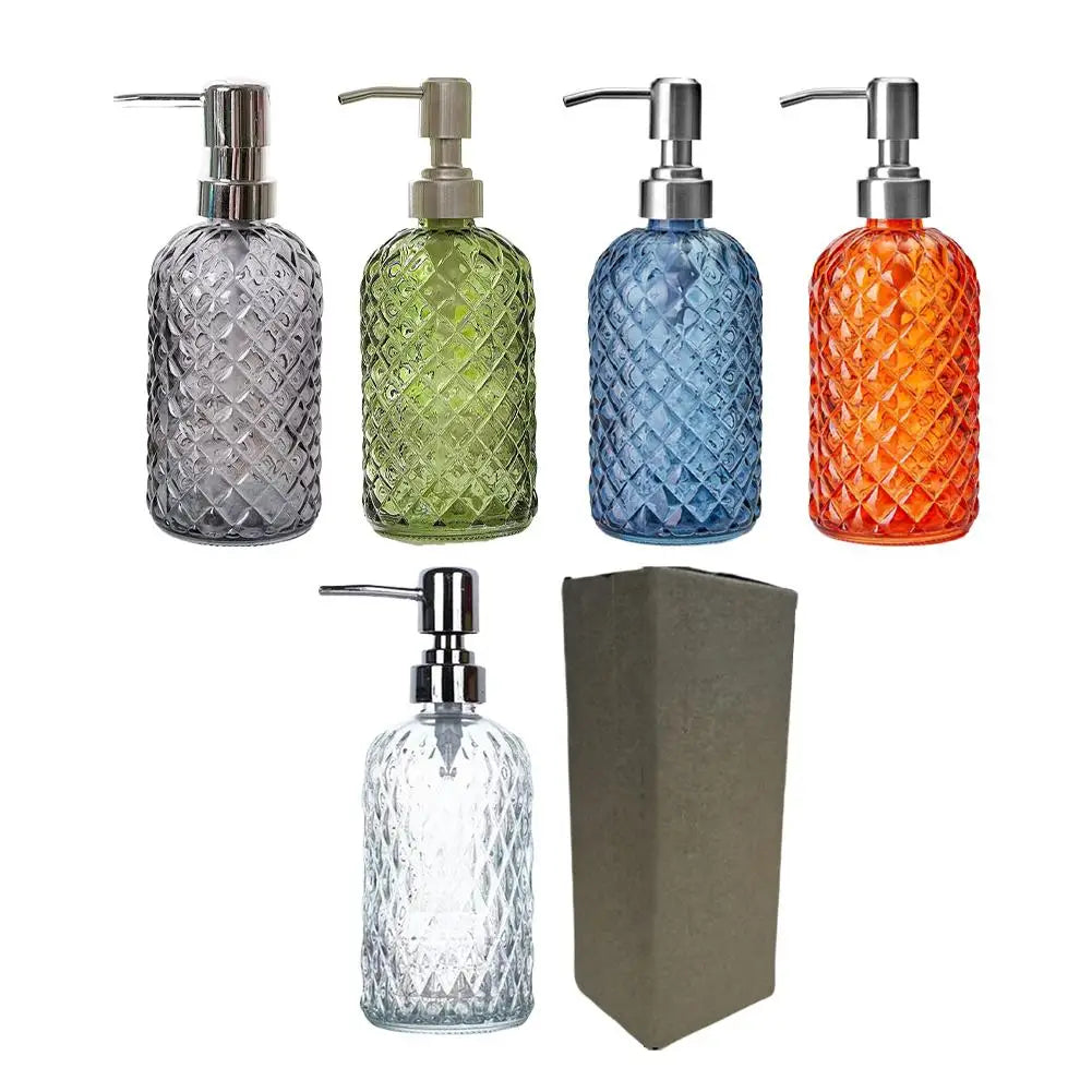 480ml Glass Soap Dispenser | Rust-Proof Stainless Steel Pump Glass Soap Dispenser QXL