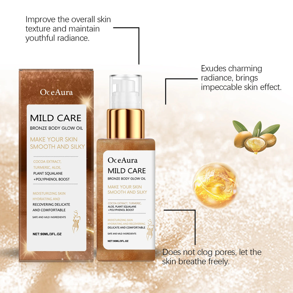 OceAura Bronze Shimmer Body Oil 90ml | Glow, Glitter & Moisture Shimmer Body Oil QXL