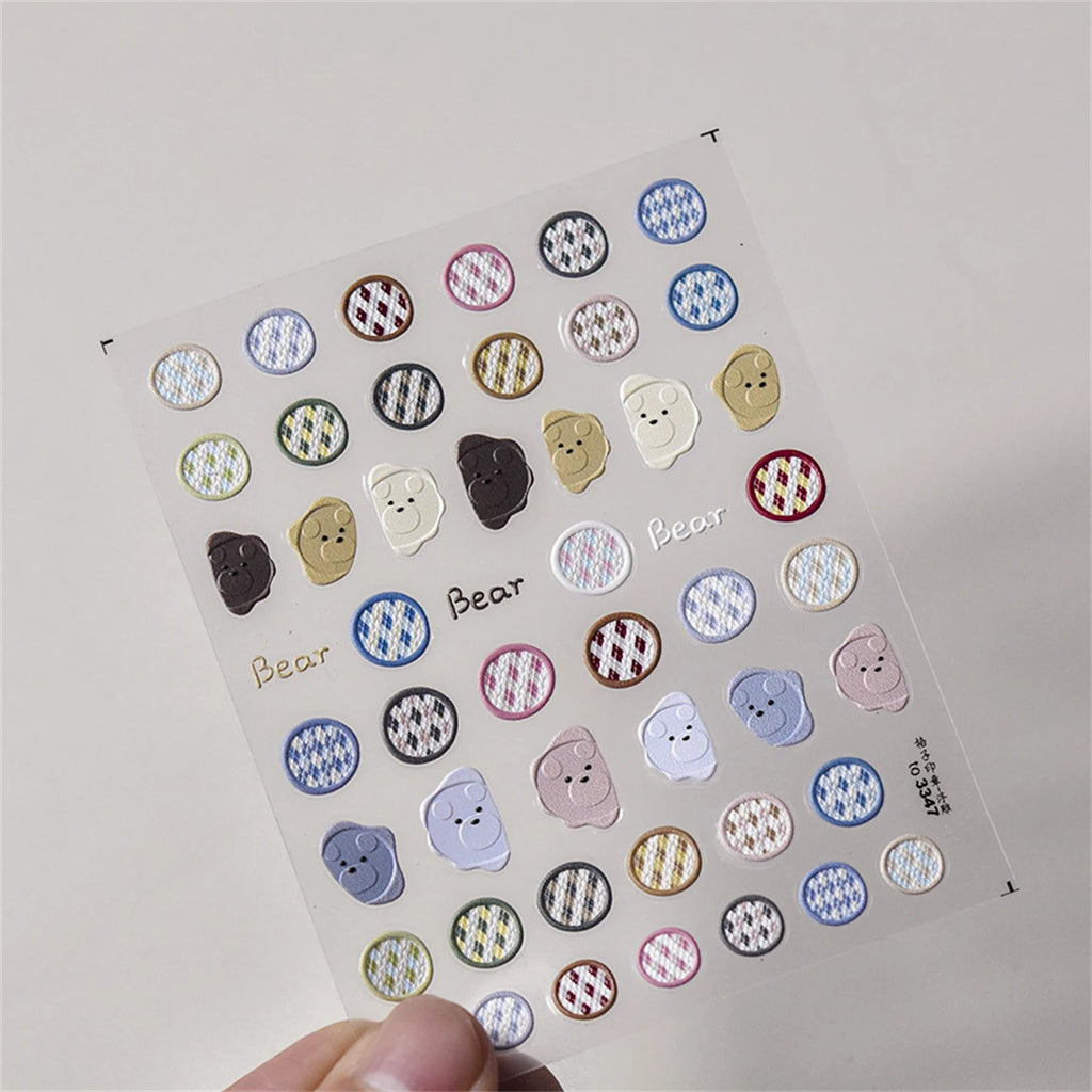 5D Kawaii Cartoon Nail Art Stickers | Checkered Floral Decals Nail Art Stickers QXL