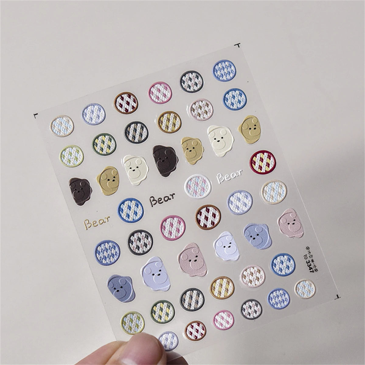 5D Kawaii Cartoon Nail Art Stickers | Checkered Floral Decals Nail Art Stickers QXL