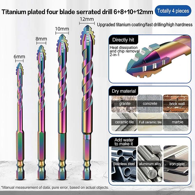 6–12mm 4-Flute Serrated Drill Bit Set | Tile, Glass & Metal Serrated Drill Bit Set QXL A5
