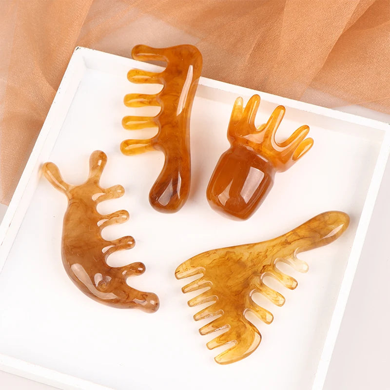 Natural Resin Wide Tooth Scalp Massage Comb | Gua Sha Tool Scalp Massage Comb QXL
