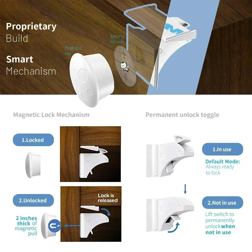Magnetic Cabinet Safety Locks for Babies & Toddlers | No-Drill Cabinet Safety Lock QXL