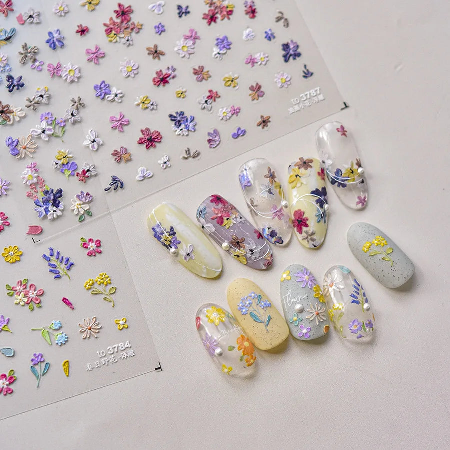 5D Wildflower Nail Art Stickers | Floral Transfer Decals Nail Art Stickers QXL