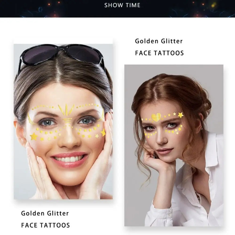 Gold Glitter Face Tattoo Stickers – 15-Pack Waterproof Temporary Temporary Face Tattoos QXL