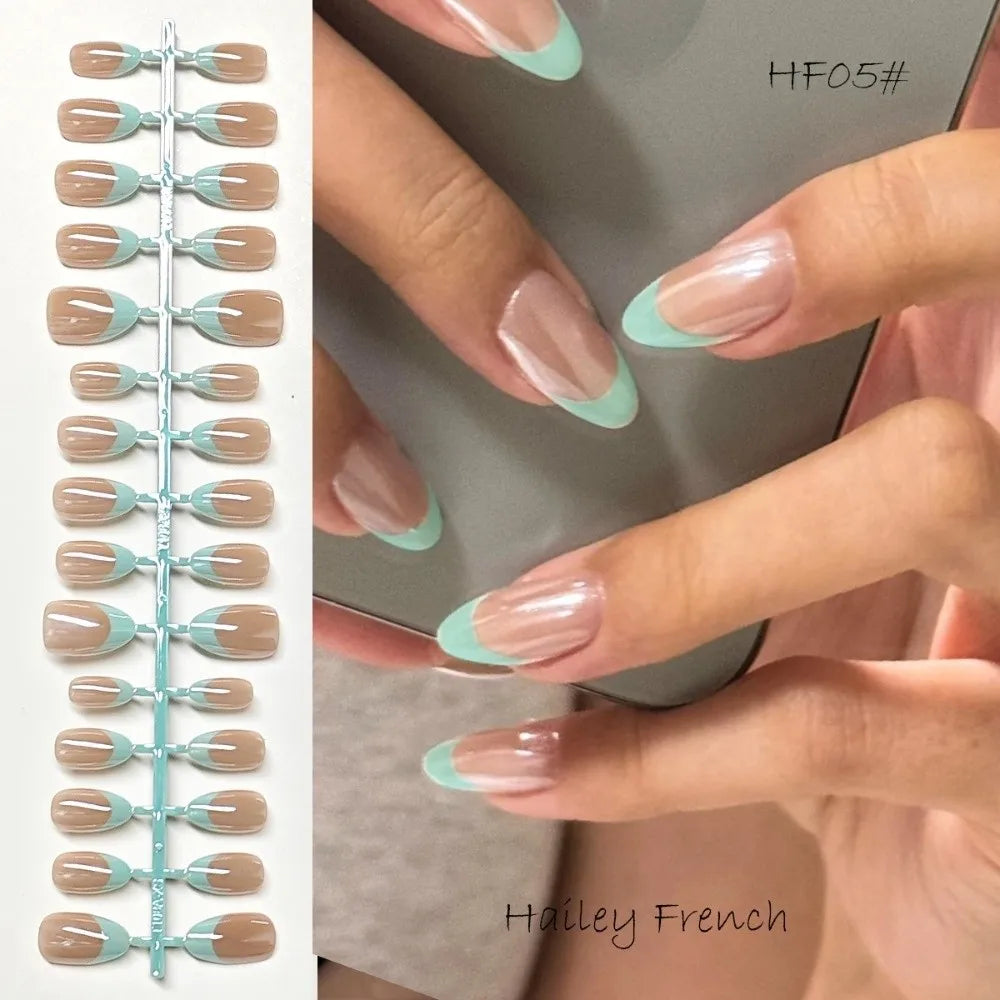 30-Pc Nude Pink Press-On Nails | Glossy White Edge Medium Press-On Nails QXL