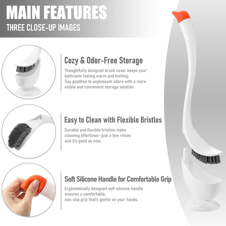 Swan Shaped Toilet Brush Set with Holder – Long Handle Toilet Brush Set QXL
