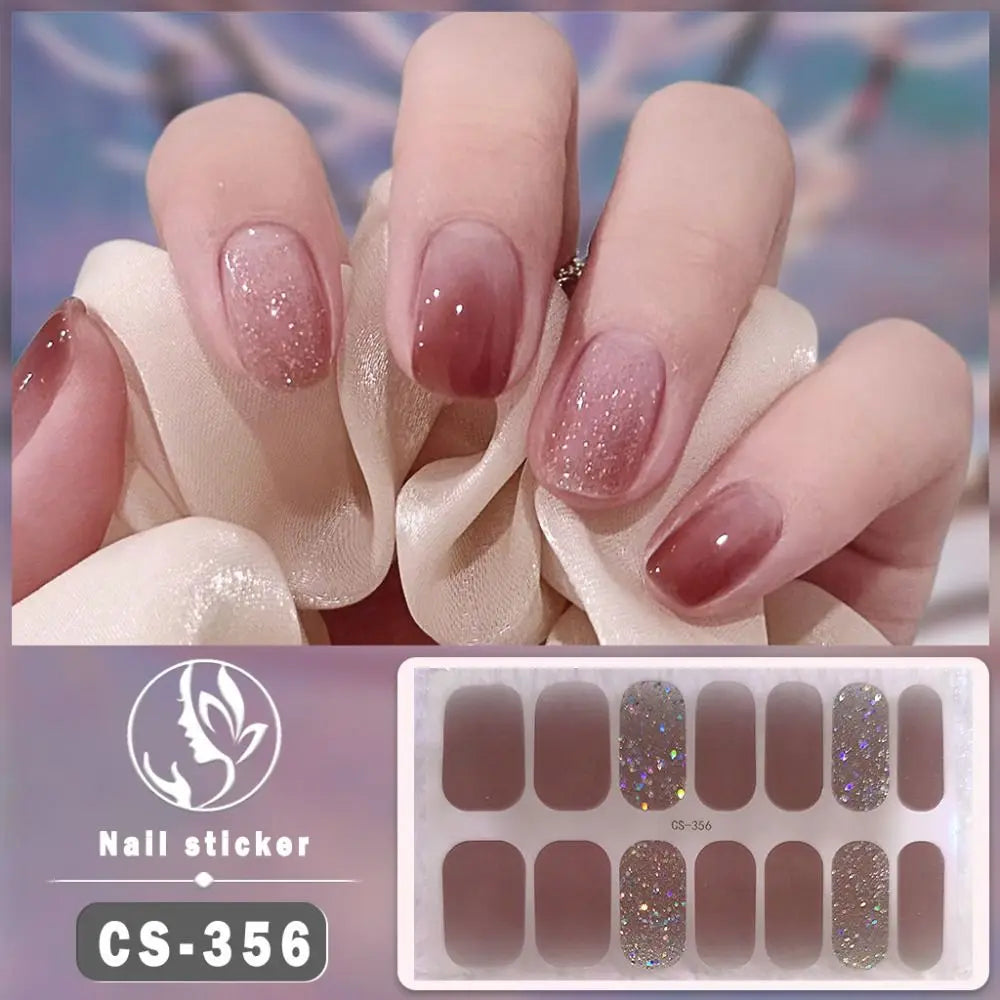 Foil Glitter Semi-Cured Gel Nail Wraps | 14-Tip Stickers Gel Nail Wraps QXL