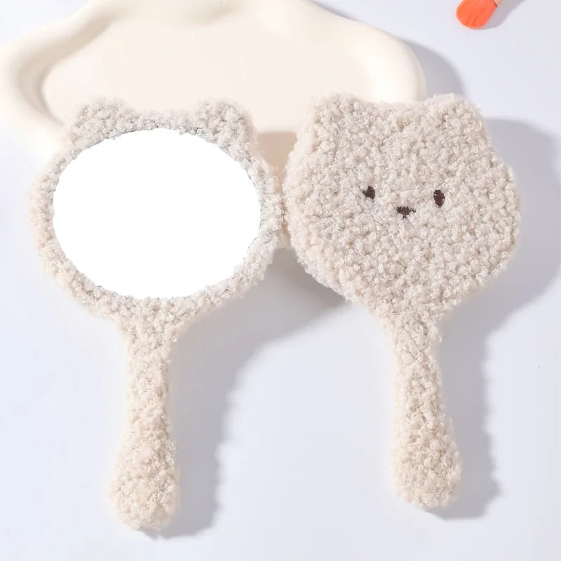 Cute Plush Bear Handheld Makeup Mirror | HD Compact Vanity Handheld Makeup Mirror QXL