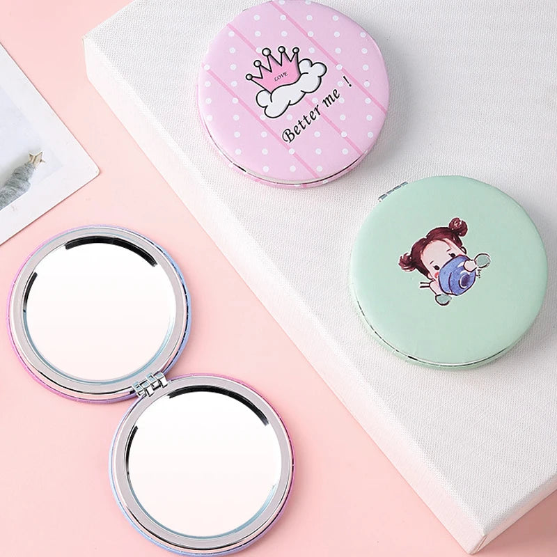 Cute Cartoon Dual-Sided Foldable Pocket Makeup Mirror Compact Makeup Mirror QXL