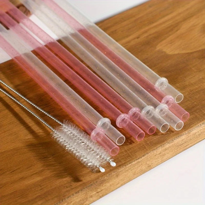 Reusable Glitter Plastic Straws + Cleaning Brush | Holiday Set Reusable Drinking Straws QXL
