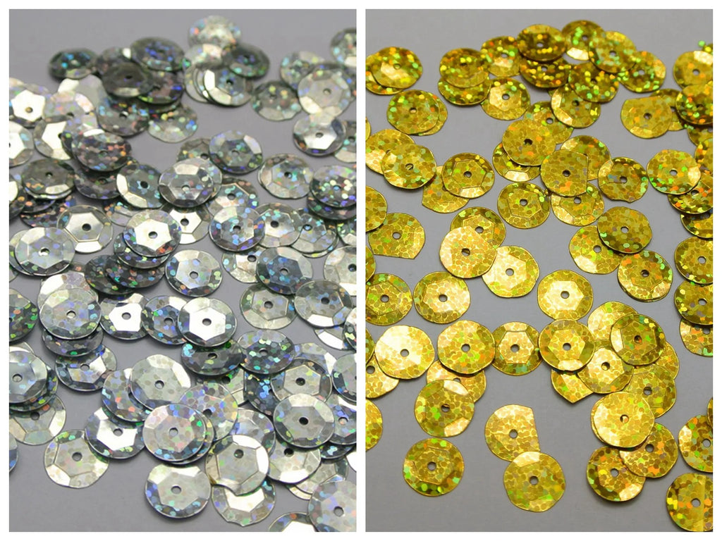 2000 Hologram Cup Round Sequins 10mm Silver & Gold Paillettes Craft Sequins QXL
