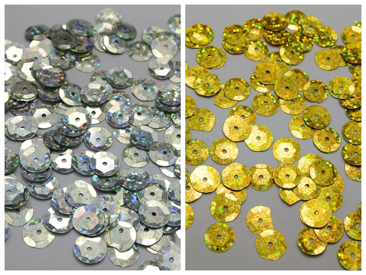 2000 Hologram Cup Round Sequins 10mm Silver & Gold Paillettes Craft Sequins QXL