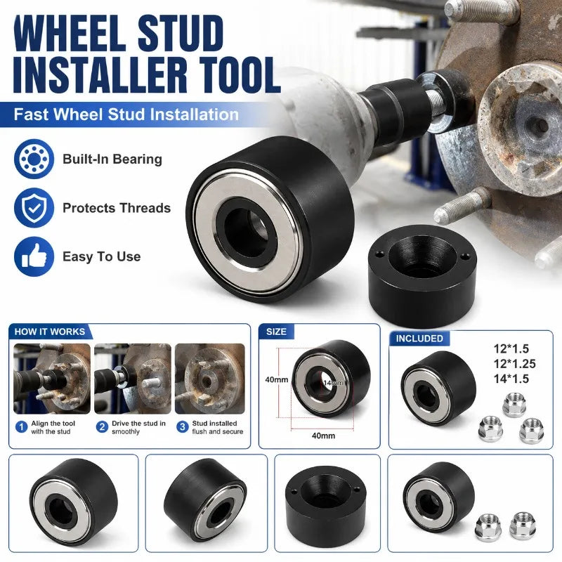 Wheel Stud Installer Tool with Bearing | M12 M14 Hub Kit Wheel Stud Installer QXL