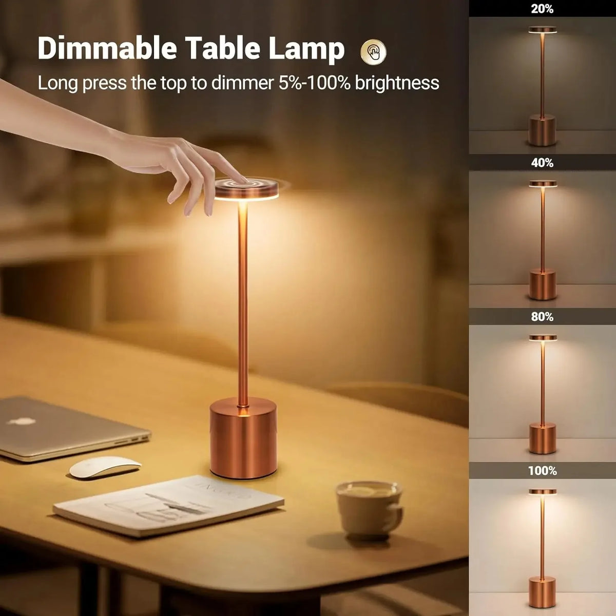 Nordic Cordless LED Desk Lamp | Touch Dimmer, USB Rechargeable Rechargeable Table Lamp QXL