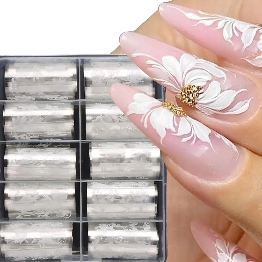10-Pack Pink Plaid Nail Art Transfer Foils | DIY Manicure Decals Nail Transfer Foils QXL