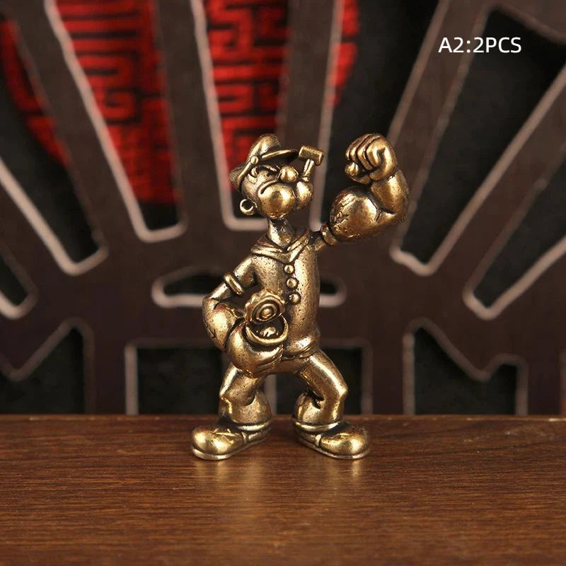 Popeye Sailor Man Brass Statue | Home & Desk Decor Ornament Decorative Figurine QXL 2pcs