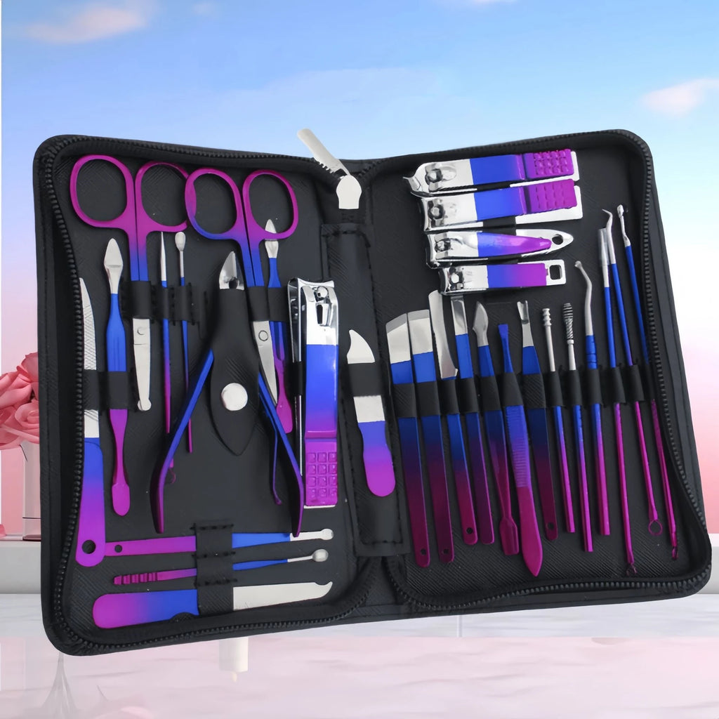 Professional Stainless Steel Manicure & Pedicure Kit + Case Manicure Pedicure Kit QXL