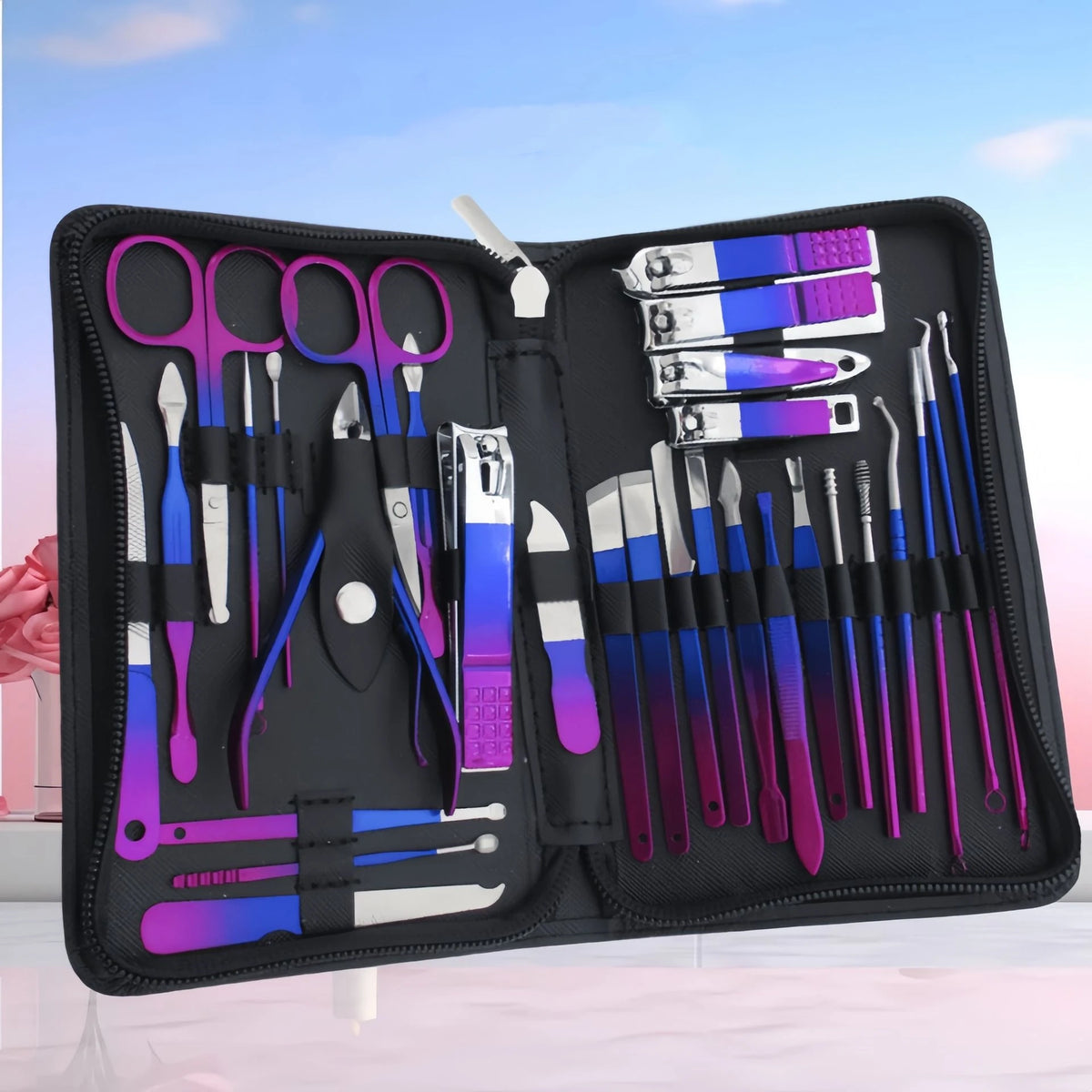 Professional Stainless Steel Manicure & Pedicure Kit + Case Manicure Pedicure Kit QXL