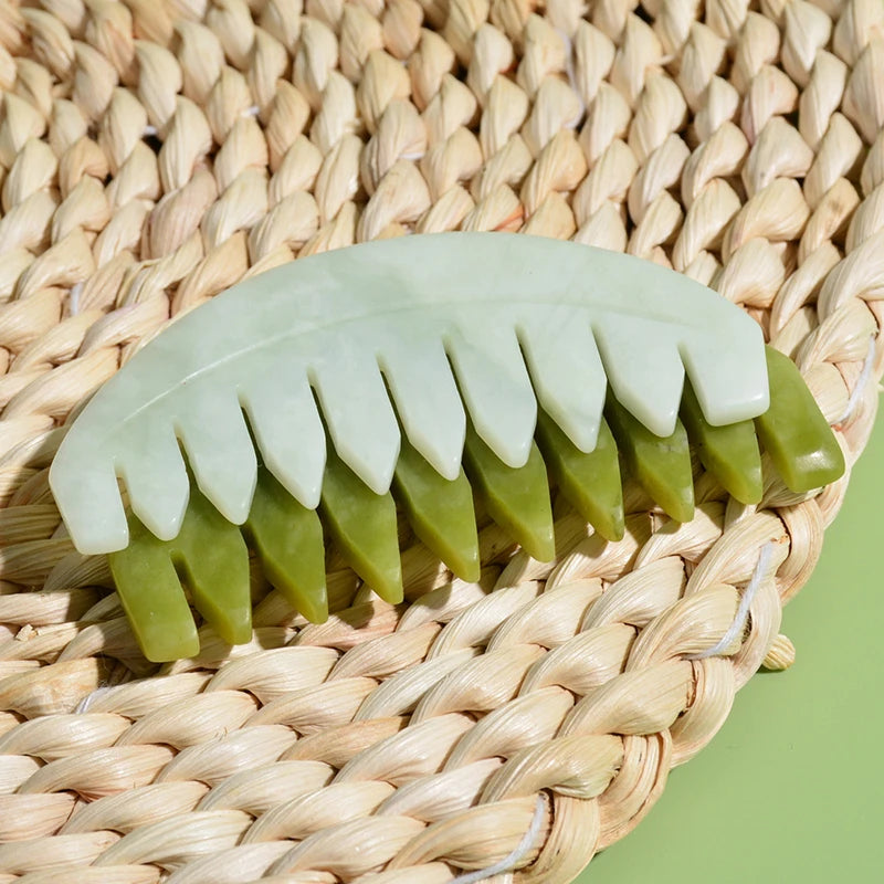 Jade Wide-Tooth Massage Comb | Gua Sha Head & Neck Tool Jade Massage Comb QXL