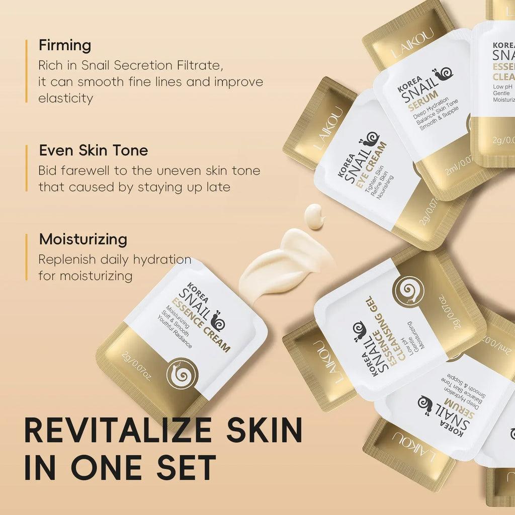 LAIKOU Korean Snail Mucin Skincare Set – Cleanser, Serum & Cream Skincare Routine Set QXL