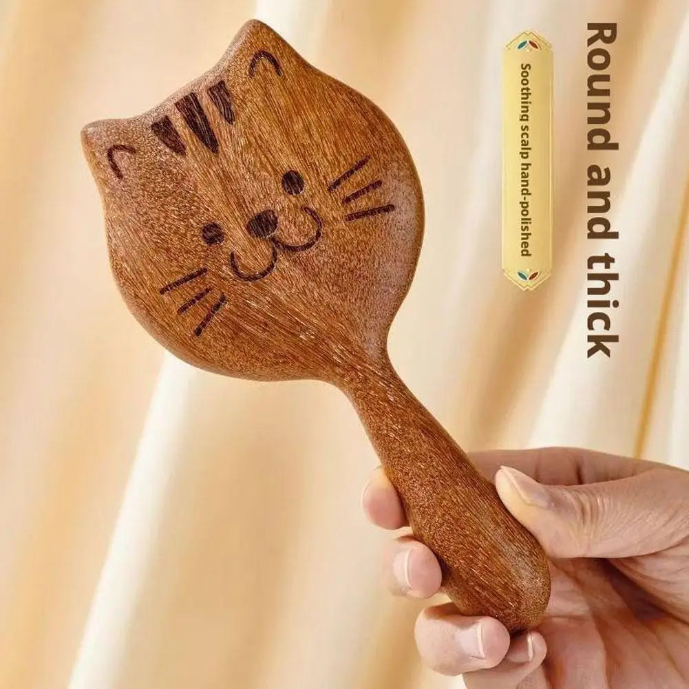 Kitten Cat Massage Comb | Sandalwood Wide Tooth Hair Comb Scalp Massage Comb QXL