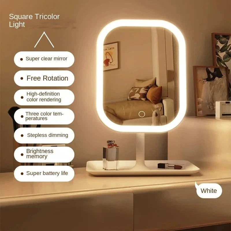 LED Vanity Makeup Mirror | 3-Color Touch Dimming Desktop Mirror LED Vanity Mirror QXL