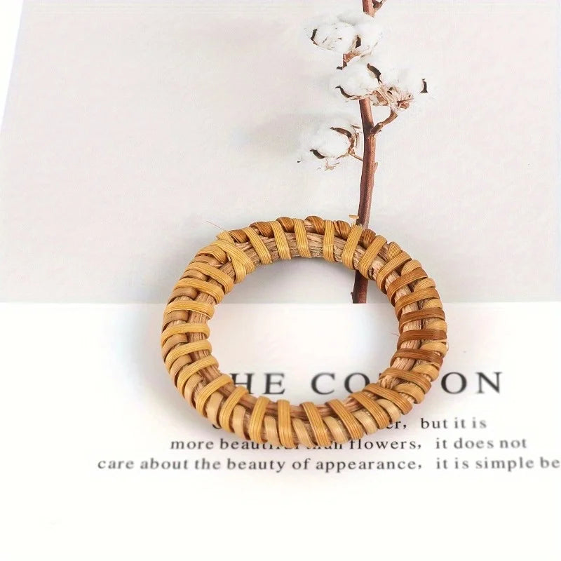 Bohemian Bamboo Rattan Napkin Rings | Rustic Woven Table Decor Napkin Rings QXL