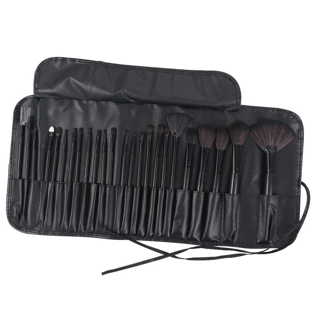 24-Piece Makeup Brush Set with Roll-Up Case | Face & Eye Makeup Brush Set QXL black
