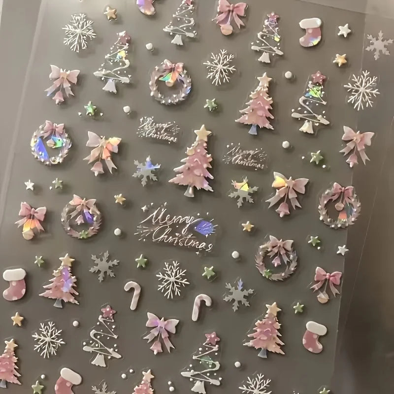 Iridescent Christmas Nail Stickers – Snowflake Holiday Decals Nail Art Stickers QXL