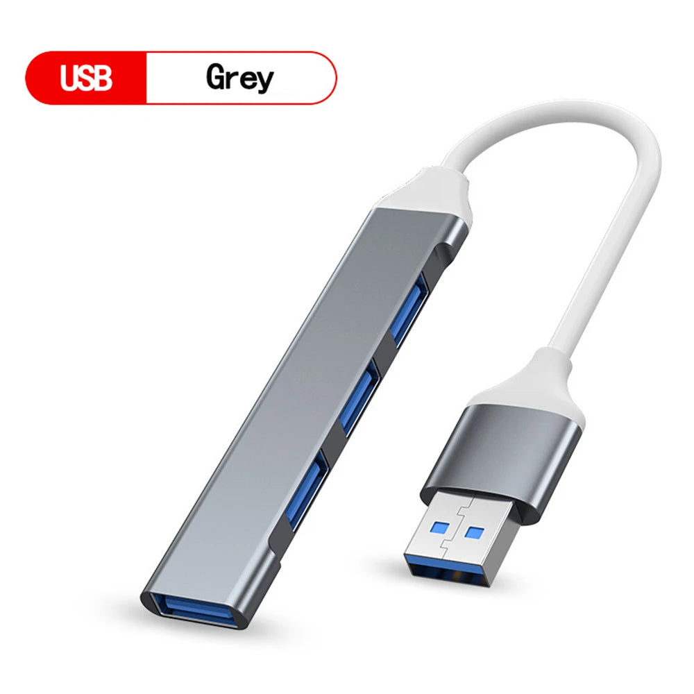 4-Port USB-C Hub | USB 3.0 Splitter 5Gbps for MacBook & Laptop USB-C Hub Adapter QXL USB Gray