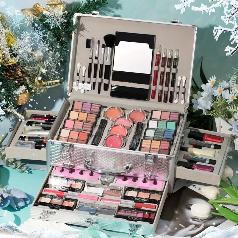 Aluminum Travel Makeup Case – Complete Cosmetic Set Makeup Gift Set QXL