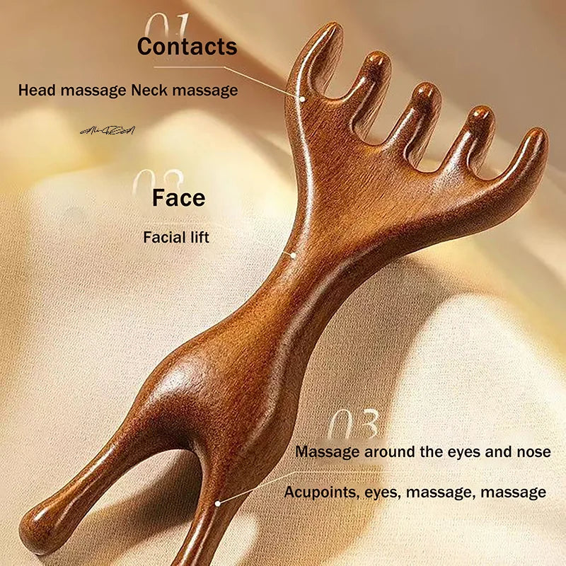 Sandalwood Deer Antler Wide Tooth Comb & Scalp Massager Scalp Massage Comb QXL