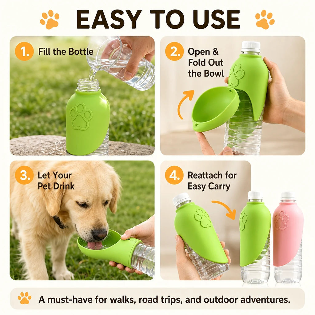 Portable Pet Travel Water Bottle with Foldable Bowl | Dog & Cat Pet Travel Water Bottle QXL