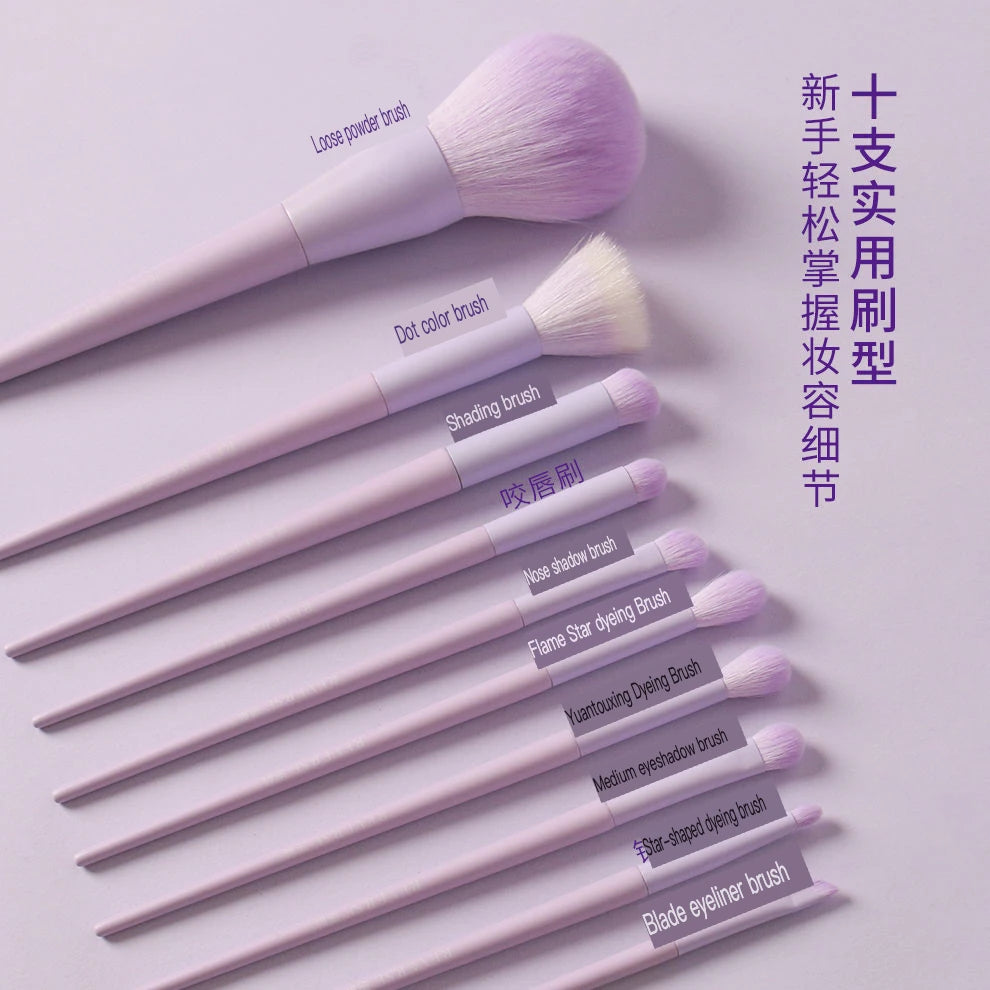 Violet 10-Pc Super Soft Makeup Brush Set | Full Face Kit Makeup Brush Set QXL