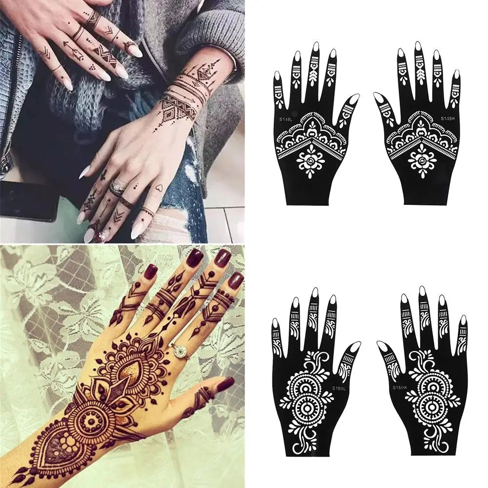 2-Pack Henna Tattoo Stencils – Flower Hand Body Art Templates Henna Tattoo Stencil QXL