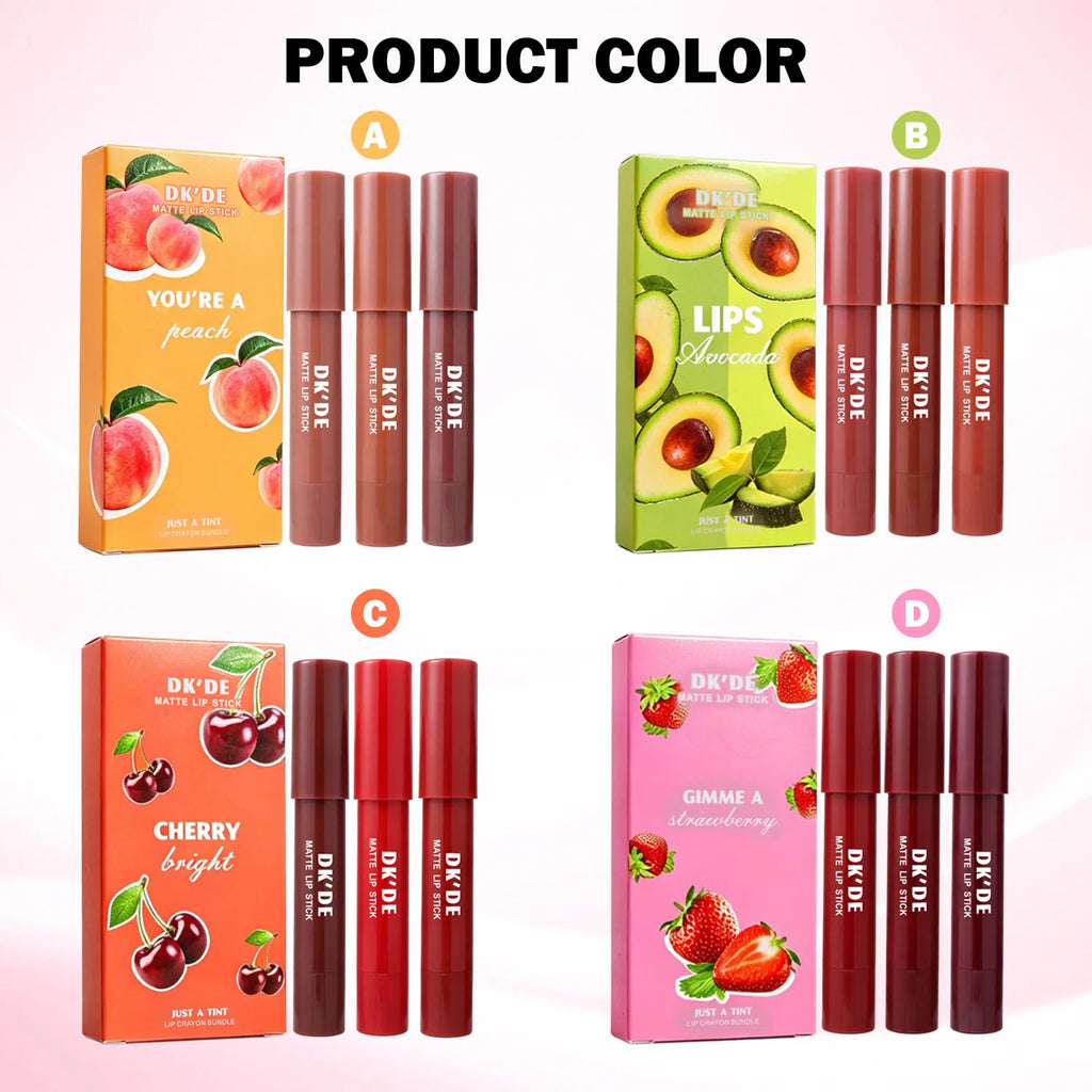 3-Color Matte Lip Crayon Set | Long-Lasting Transfer-Proof Matte Lipstick Set QXL