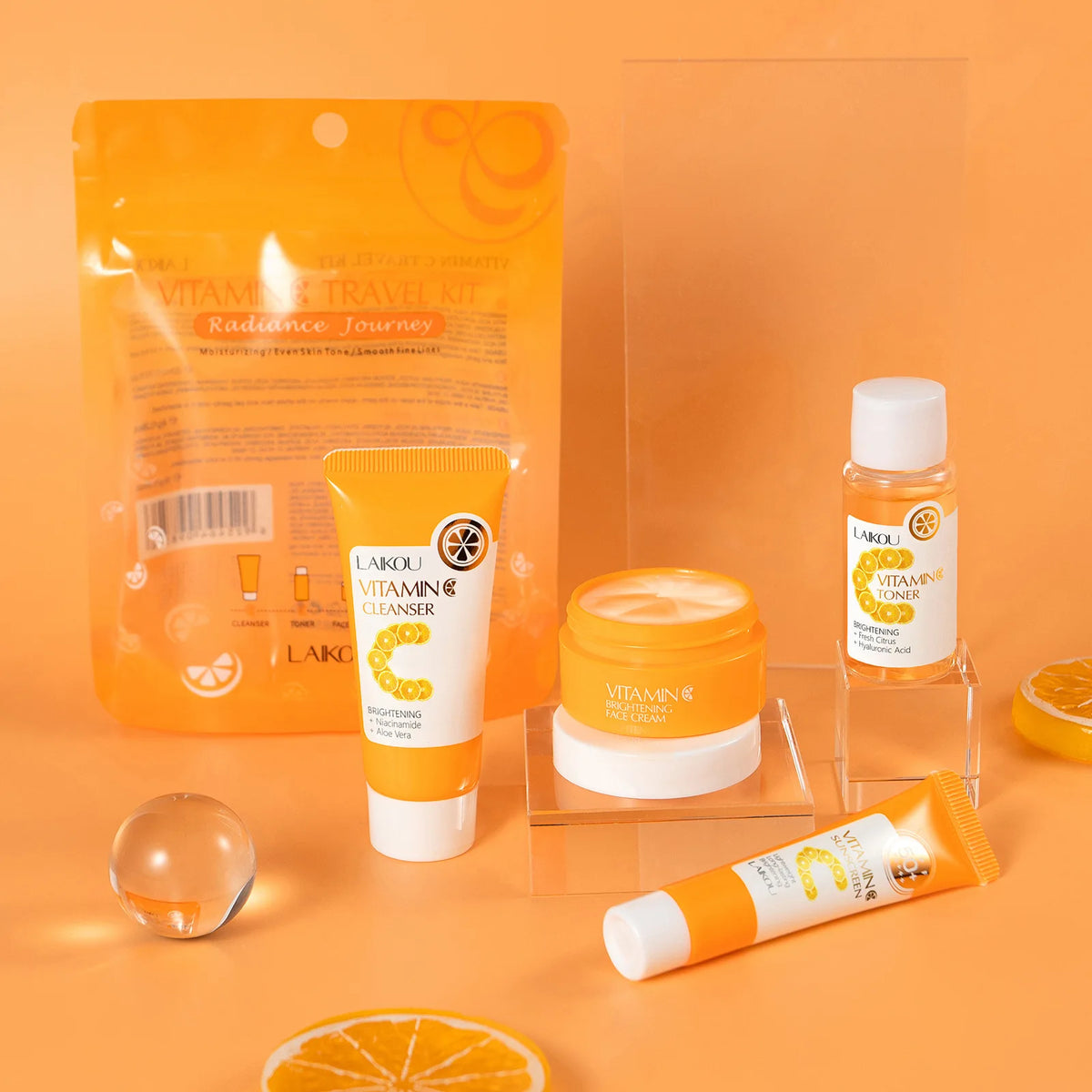 LAIKOU Vitamin C 4-Piece Travel Skincare Set | SPF50+ Travel Skincare Set QXL