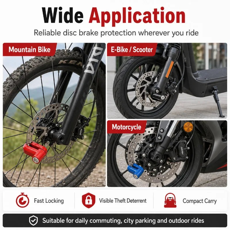 Mini Disc Brake Lock for Bike, E-Bike & Scooter | 2 Keys Disc Brake Lock QXL