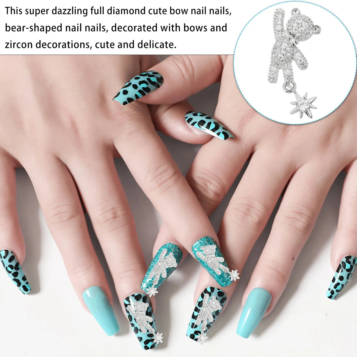 5-Pack Bear Nail Art Studs | Kawaii Zircon Bowknot Charms Nail Art Charms QXL