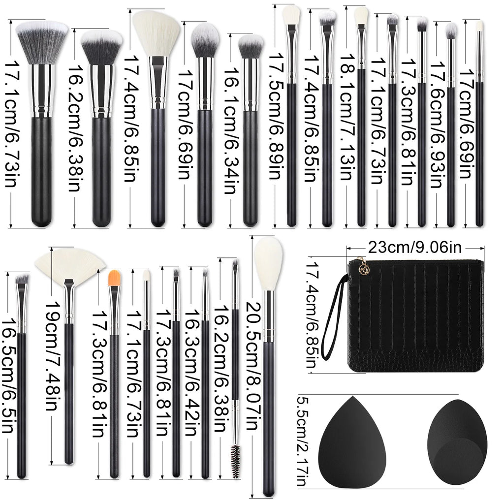 20-Pc Black Makeup Brush Set with Sponge & Croc Bag Makeup Brush Set QXL