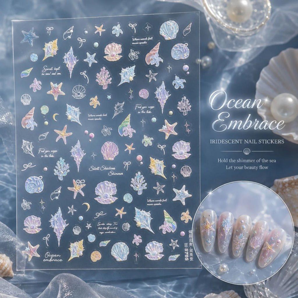 5D Holographic Nail Stickers | Summer Shell & Starfish Decals Nail Art Stickers QXL
