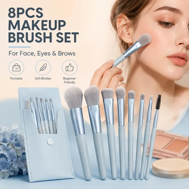 8-Piece Soft Makeup Brush Set | Face, Eyes & Blush Brushes Makeup Brush Set QXL