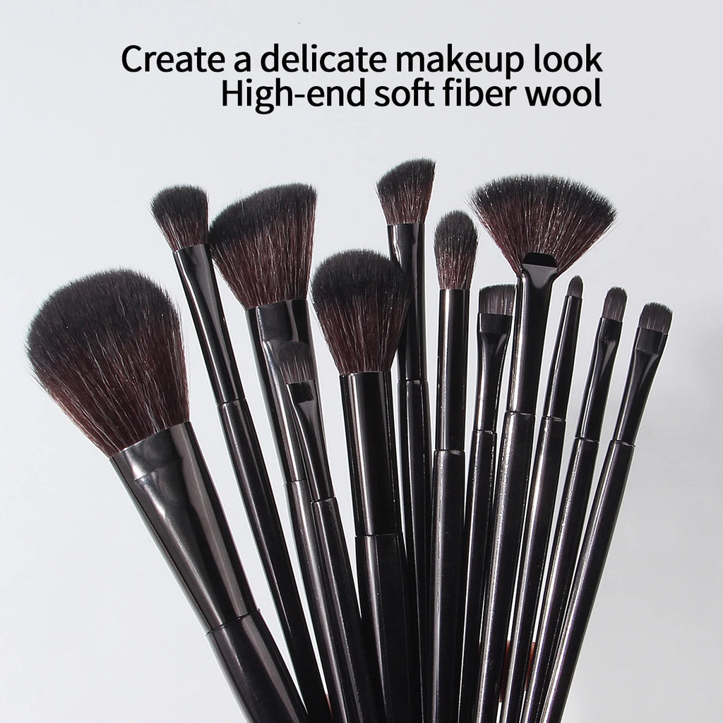 18-Piece Makeup Brush Set with Sponge & Powder Puff – Black Makeup Brush Set QXL