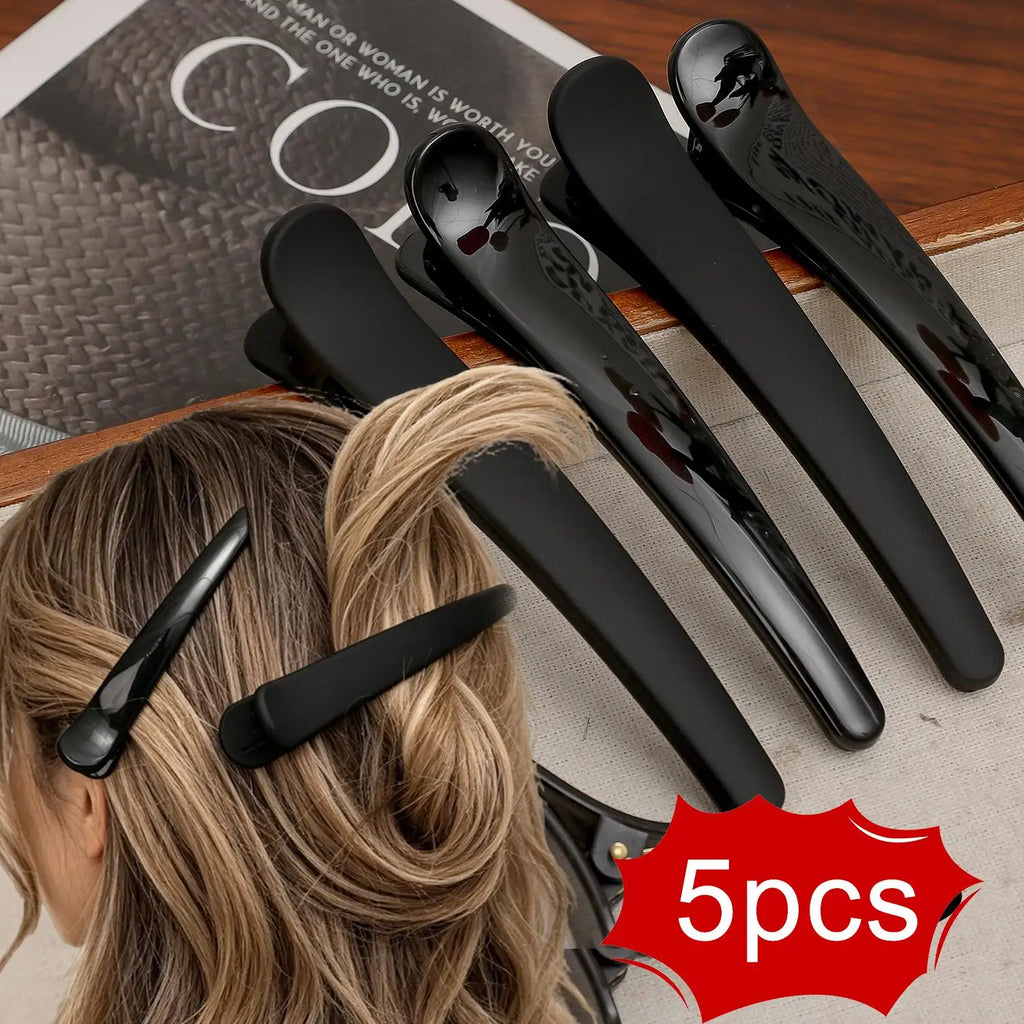 Black Matte Duckbill Hair Clips – 5-Pack Salon Sectioning Tool Salon Hair Clips QXL