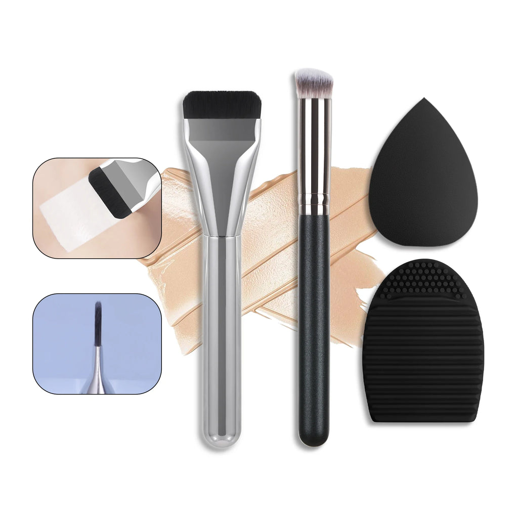 Ronshadow Foundation Brush, Palette & Spatula 4-Pc Set Makeup Brush Set QXL