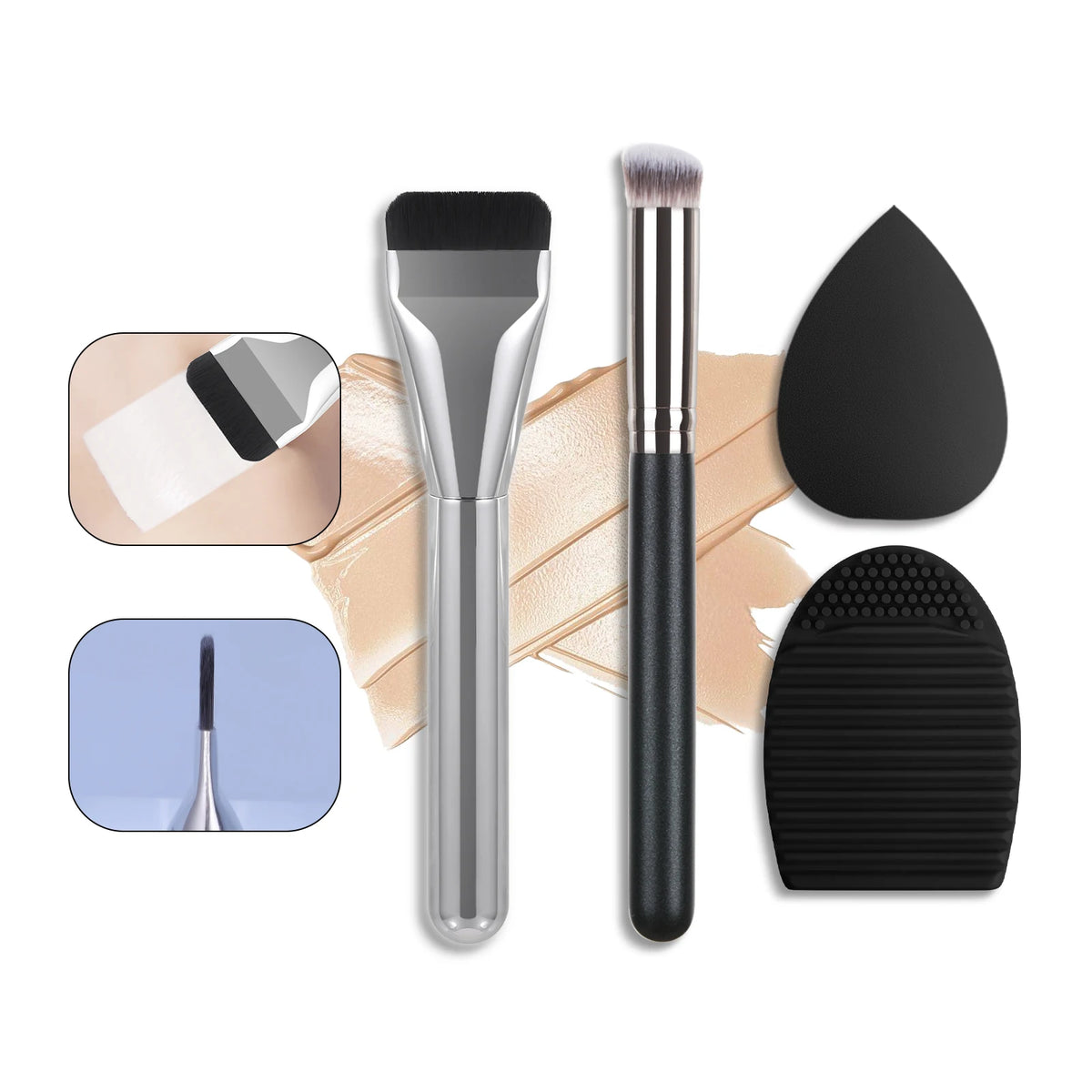 Ronshadow Foundation Brush, Palette & Spatula 4-Pc Set Makeup Brush Set QXL